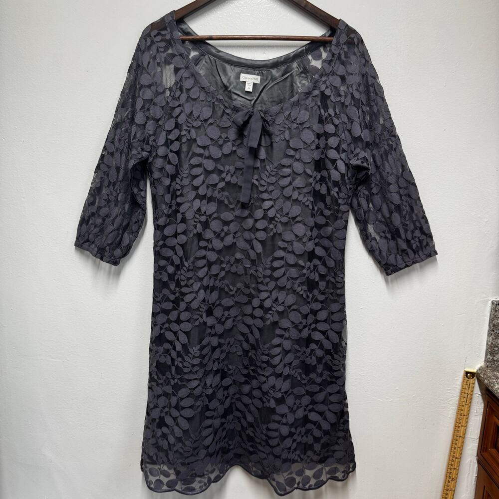 Garnet Hill Boheme Easy Sheer Lace Dress Leaf Botanical Sz12 Gray Elegant Church